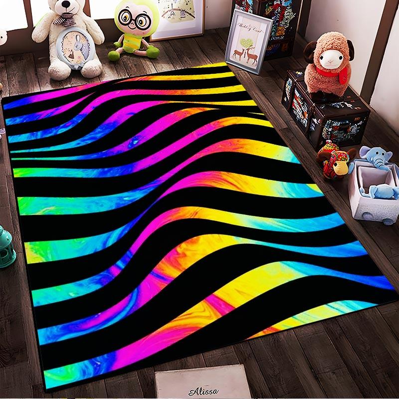 Colorful Abstract Wave Design Carpet with Vibrant Rainbow Stripes Suitable for use as an anti-slip for living room bedroom sofas