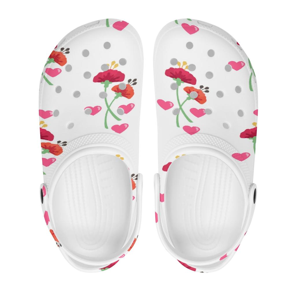 White Printed EVA Clogs for Women Men Flexible Lightweight Slip On Casual Shoes Soft Sole Summer Sandals Daily Comfort Wear