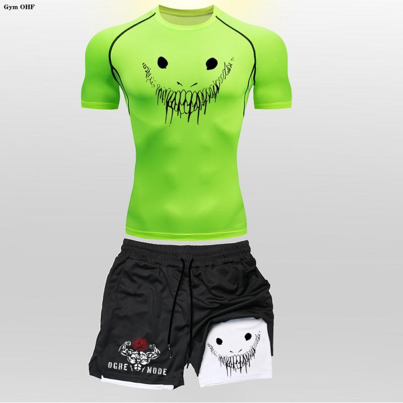 Mens Athletic 2-Piece Set: Quick-Dry Compression T-Shirt Shorts With Graphic Print Running Training Gym