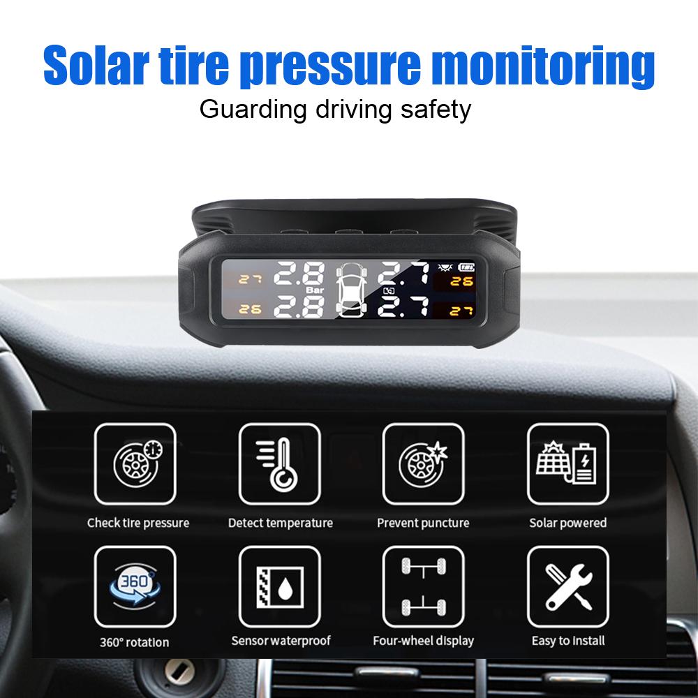 Цифровой TPMS с вращающимся дисплеем Система мониторинга давления в шинах автомобиля Сигнализация Тестер давления и температуры в шинах 4 датчика TPMS Солнечный TPMS