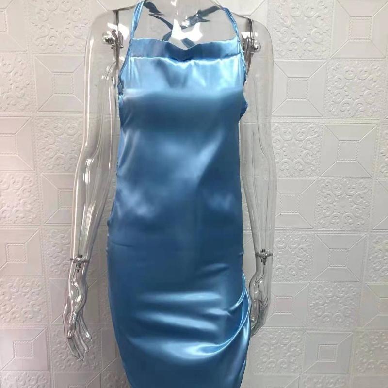 Летнее новое модное облегающее сексуальное платье на бретелях для женщин с открытой спиной, бандажное, однотонное атласное вечернее клубное платье для женщин, элегантное плиссированное повседневное женское платье 26453