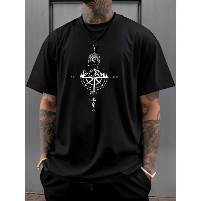 Men's Vintage Compass Print Short Sleeve Crew Neck Casual Sports Thin Summer Spring T-shirt