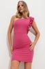 Women's Dress New Season Fashion Fuchsia One-Shoulder Knitted Dress with Ruffle Detail