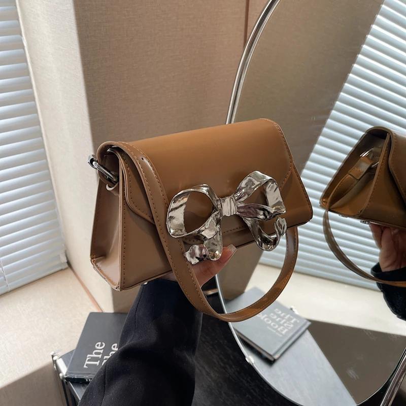 Весенние и летние модные сумки через плечо с бантом для женщин, роскошные дизайнерские однотонные сумки из искусственной кожи через плечо