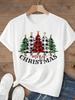(Asian Size) Tee Top Festival  Merry Christmas New Year Holiday Women Tree Trend Print Lady Short Sleeve Fashion Graphic T-shirts