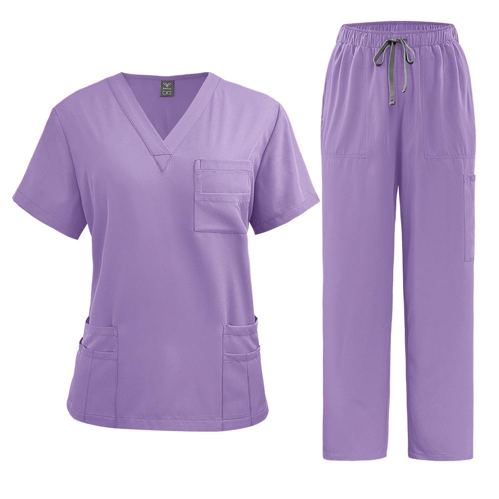 Meoexin V-Neck Nurse Uniform Set: Casual, Thin, Quick-Drying Scrub Suit with Double Pockets.