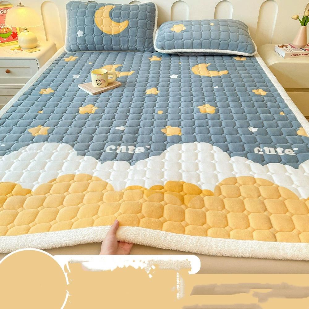 Молочный бархат Стеганый матрас Фланелевый Утолщенный Однотонный Татами Матрас Защитный мат