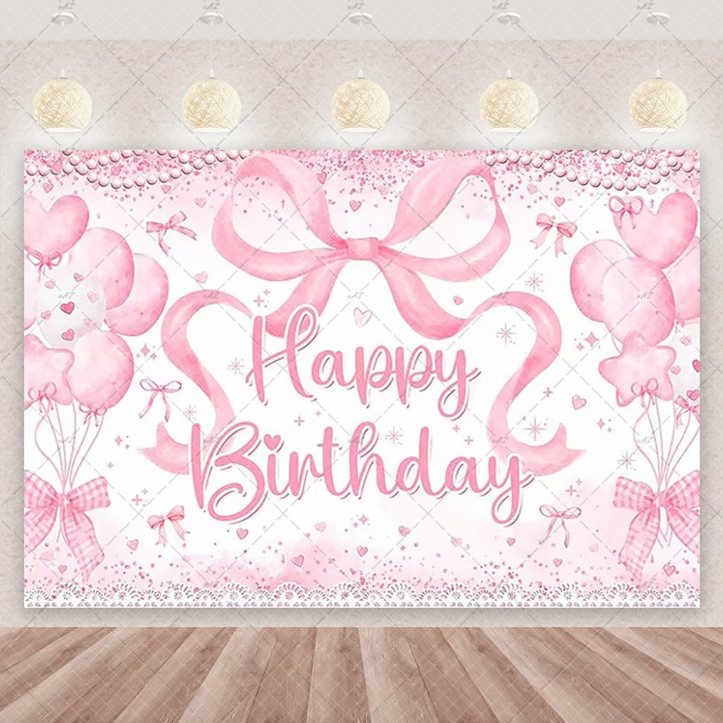 Pink bow tie, birthday backdrop, balloons, flowers, diamonds, birthday party decorations for girls, party background supplies, baby photography props.