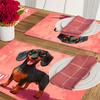4pcs Spring Placemats with Brown Dachshund Design, Heat-Resistant Coffee Mats, Machine Washable, Polyester Knit Fabric, 12 x 18 Inch, Suitable for Ind