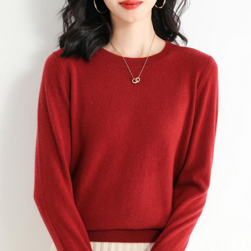 IHUASU Женский осенне-зимний свитер-пуловер, тонкий однотонный трикотажный свитер с длинным рукавом и круглым вырезом, короткий абзац