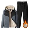 Зимние мужские флисовые повседневные спортивные костюмы с капюшоном, мужские спортивные костюмы для бега на открытом воздухе, мужские толстые спортивные комплекты из двух частей: куртка, пальто, брюки