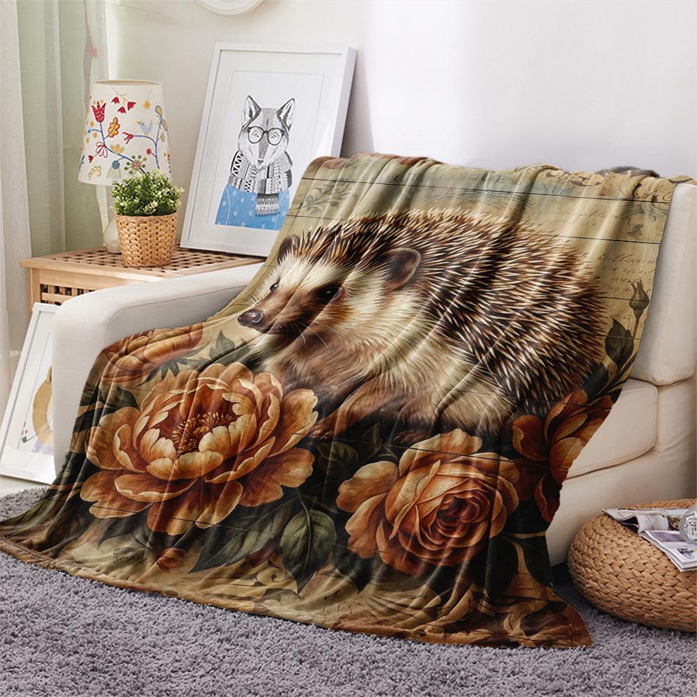 1PC Retro Floral Animal Print Flannel Blanket, High quality All Seasons, Home Decor, Warmth and Comfort, Perfect for Christmas Gifts