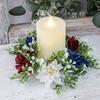 2Pcs Patriotic Artificial Wreath Candle Independence Holder Day Pillar Candle Ring Red White Blue