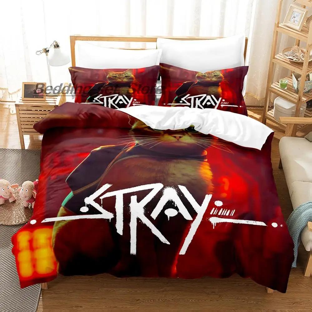 Новый игровой набор с кошкой Момо из игры Stray Постельное белье Односпальный Полуторный Двуспальный Евро-размер Кинг-сайз Кавайные Комплекты Пододеяльников для Взрослых Детей