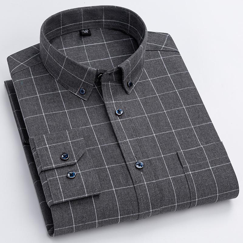 Новые мужские рубашки в клетку из 100% хлопка, ткань с начесом, с длинным рукавом, классический клетчатый дизайн, полосатый деловой повседневный стиль с карманом, стандартная посадка