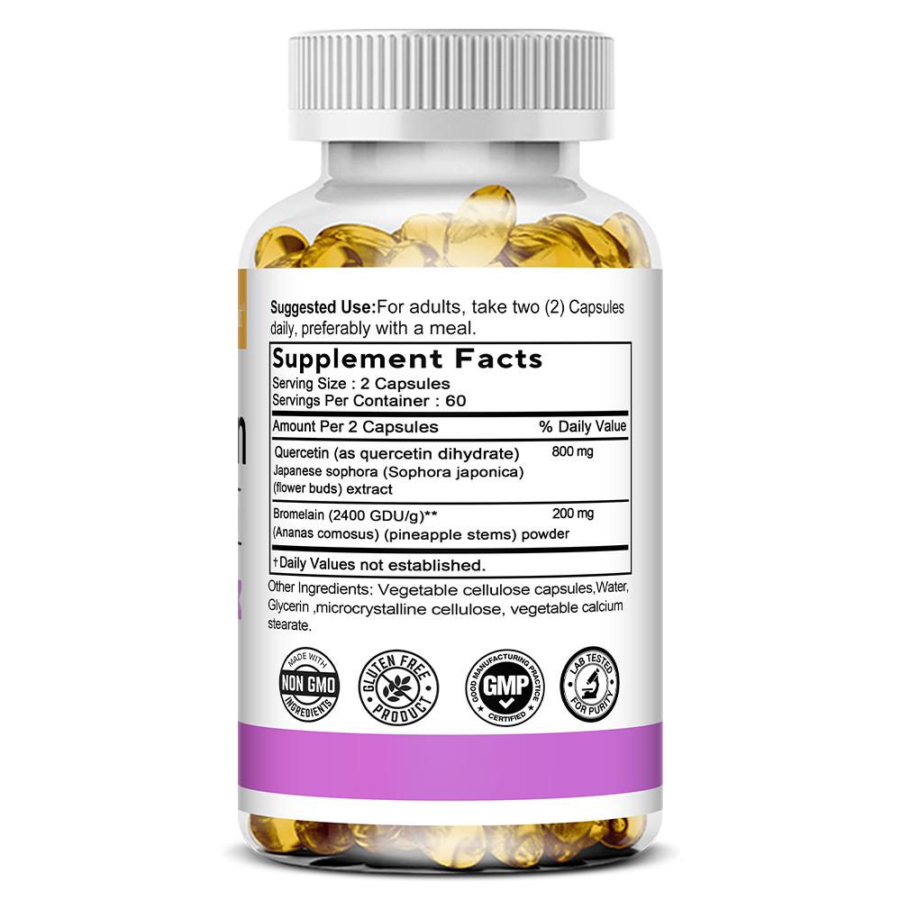 Quercetin Extract Dietary Supplement, With Bromelain Powder, 120 Capsules Per Bottle