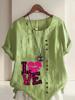 Women's Fashion Love Letters Print Shot Sleeve T-shirt Loose Cotton Shirt Casual Loose Summer Blouse Tops Plus Size