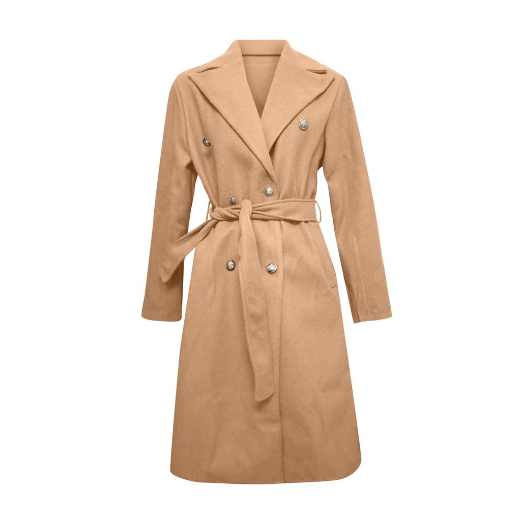 Женское однотонное пальто средней длины с лацканами, модное однотонное двубортное шерстяное пальто с кружевом