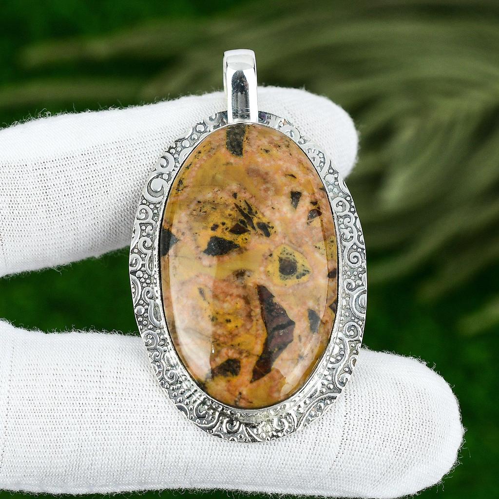 Oval Bauxite Gemstone Daughter Wedding Engagement Elegant New Pendant 925 Silver