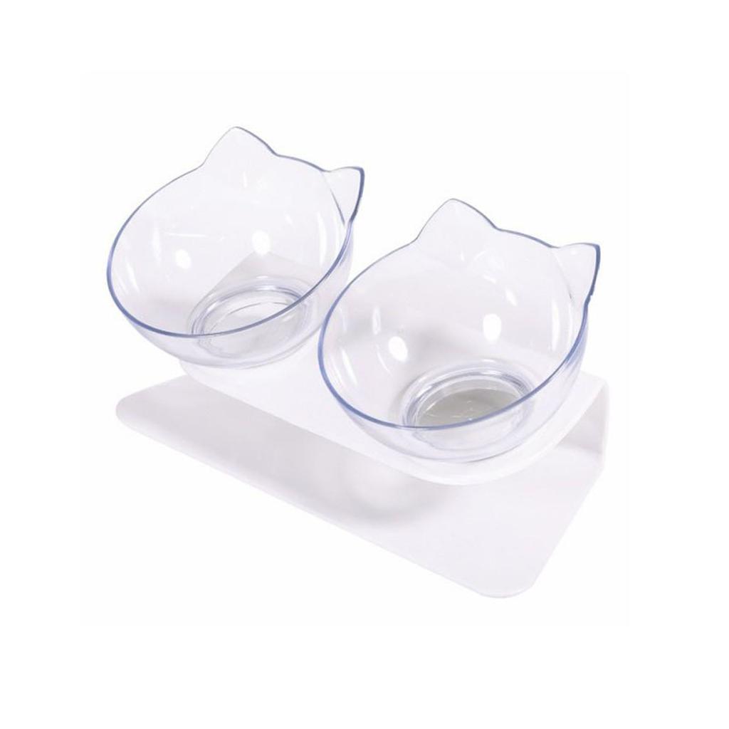 Миска для кошек, ортопедическая противоскользящая миска для домашних животных, прозрачная кормушка для домашних животных с двойной чашей