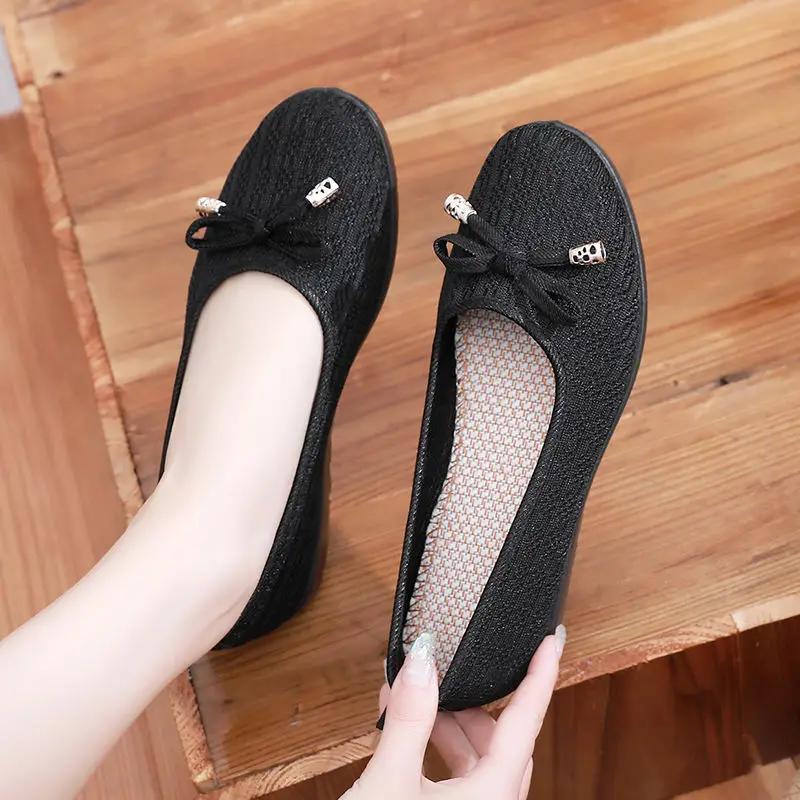 Fashion Shoes for Women Black Low Heel Elegant Slip-on Party Single Woman Flats Offer Sale Wholesale Spring Dress 39 Cheap Liquidation