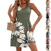 Women's Summer Fashion Casual V-Neck Pleated Patchwork Sleeveless Print Vest Dresses