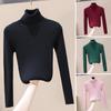 Women Knitted Base Top High Neck Long Sleeve Slim Shirt Solid Color Pullover Thin Sweater