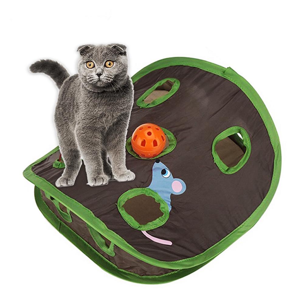 Hide and Seek Mouse Cat Toy 9 Holes Interactive Pet Cat Teaser Trainning with Bell Ball Folding