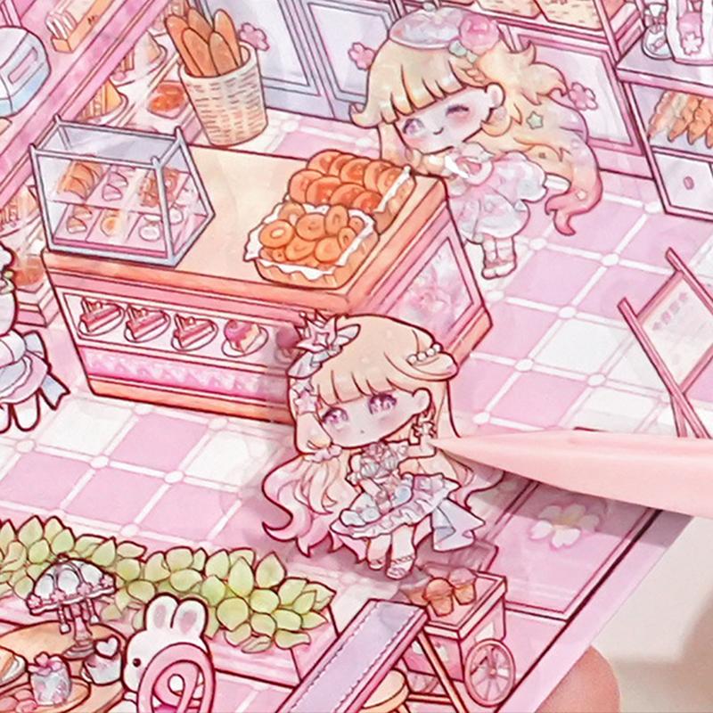 1 набор мультяшных ресторанных миниатюрных сцен для пекарни, 3D-наклеек для ландшафтного дизайна, визуальные трехмерные наклейки для укладки