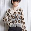 Ретро круглый вырез полые кисточки рукав летучая мышь вязаный свитер женский осенний женский свободный длинный рукав пуловер свитера женские крючком цветок трикотажные топы 24885