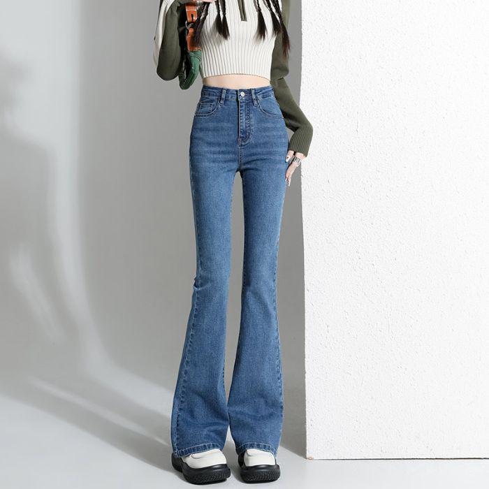 Женские джинсы клеш ретро светло-голубого цвета с высокой посадкой - Маленький размер, стрейч, облегающие