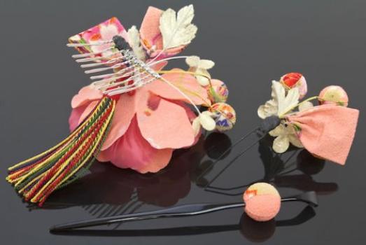 Волосы Выпускной Японский Японский 3 Части Розовый [SOUBIEN] Орнамент, Церемония, Церемония, Цветок, Узор, Коса, Фурисодэ, Хакама, Кимоно,