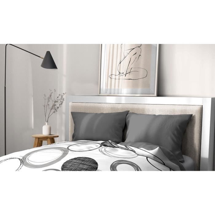 Lot de 2 taies d'oreiller - HOME LINGE PASSION - Microfibre 82 g - 50 x 70 cm - Gris anthracite