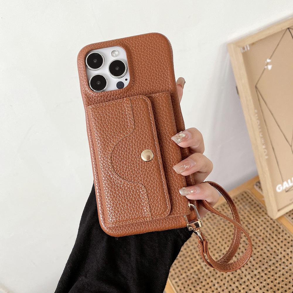 Multi-functional Mobile Phone Protection Cover Pu Leather Wallet Case Strap Lanyard Shockproof Card Holder for 16 Plus