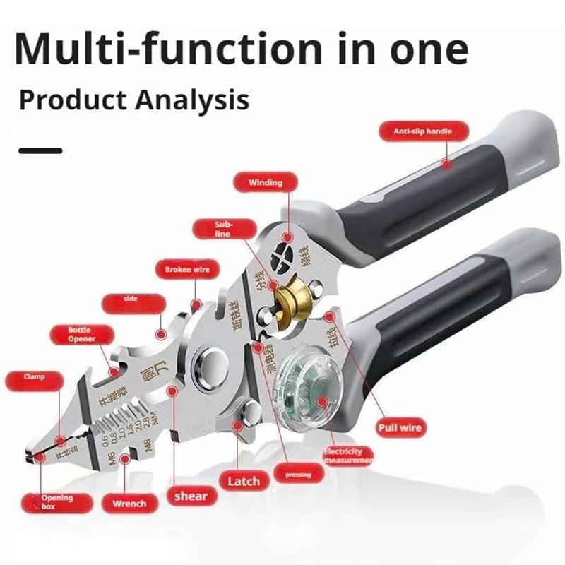 Складной стриппер 10 в 1 с клещами для измерения электричества для резки, зачистки проводов, кабеля, ножницы электрика