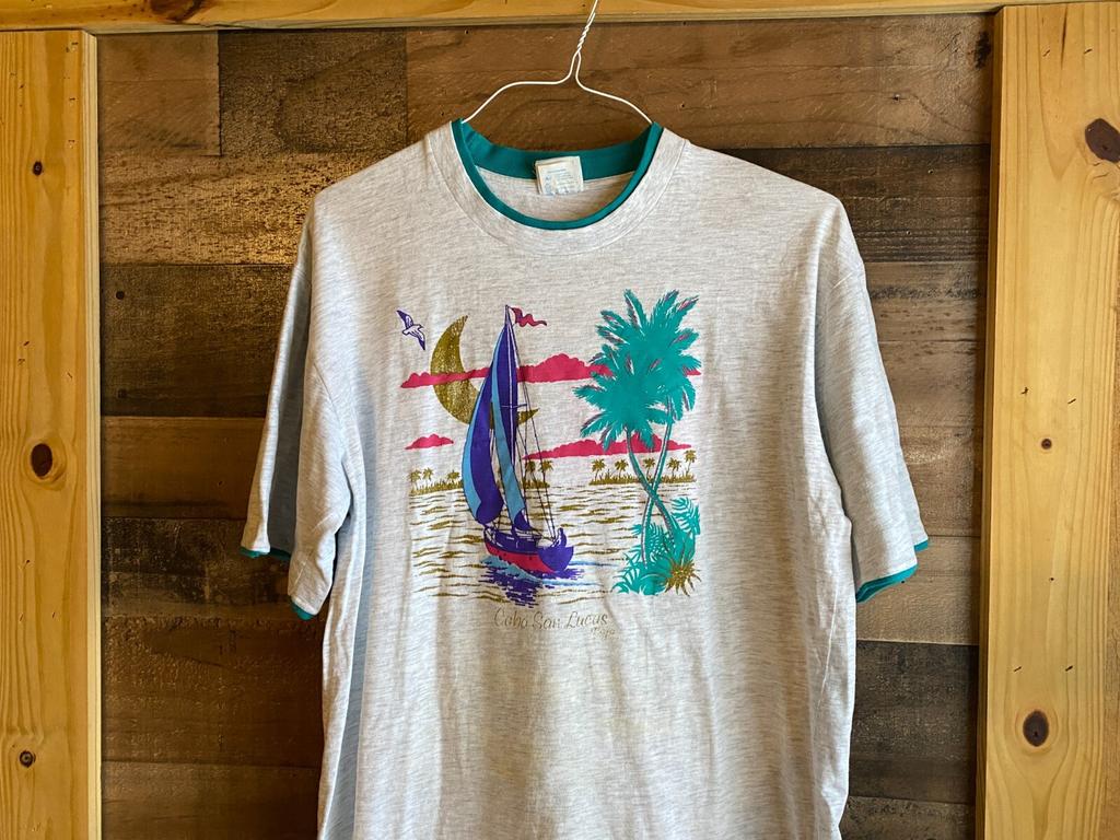 Cabo San Lucas Baja T-Shirt VTG Adult Large Ocean Big Print Sailboat Moon Trees