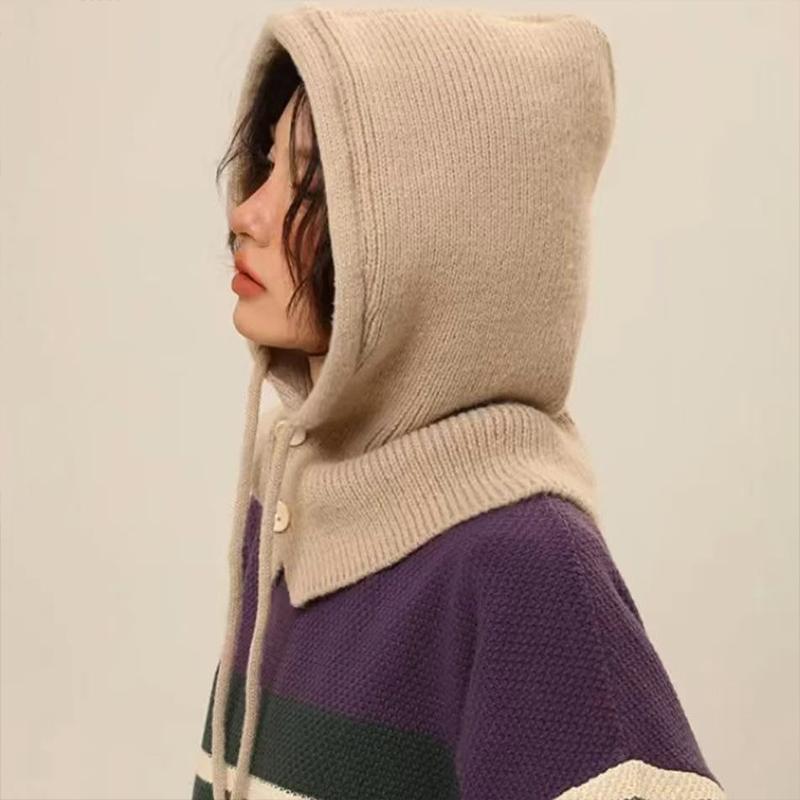 1 шт. однотонный вязаный капюшон с интегрированным шарфом-шапкой для улицы