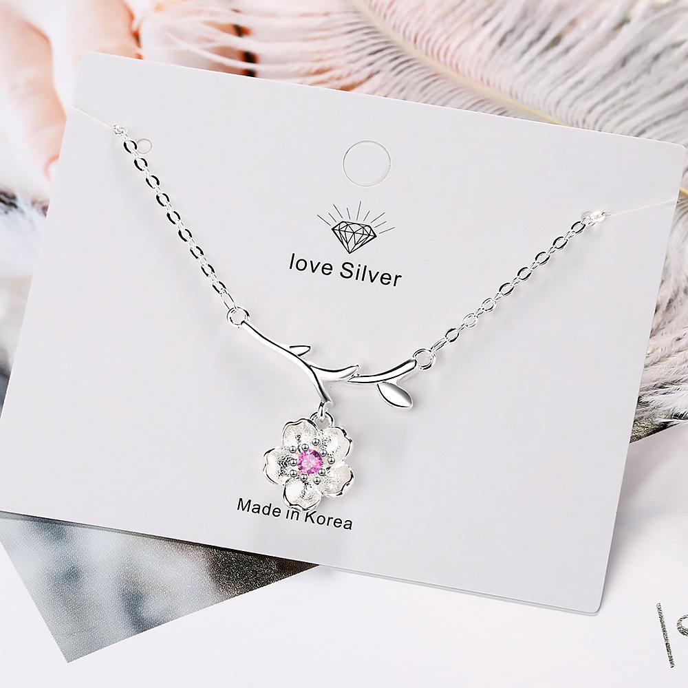 Sterling Silver Plum Blossom Branch Crystal Necklaces for Women Wedding Jewelry Wholesale Female Everything