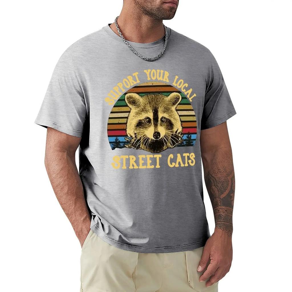 Футболка Raccoon Support Your Local Street Cats Vintage для мужчин, черная хлопковая футболка унисекс свободного кроя