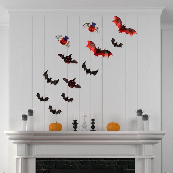 Bat Sticker PVC Spooky Living Room Bedroom Background Wall Decoration Flying Pumpkin Decal Party