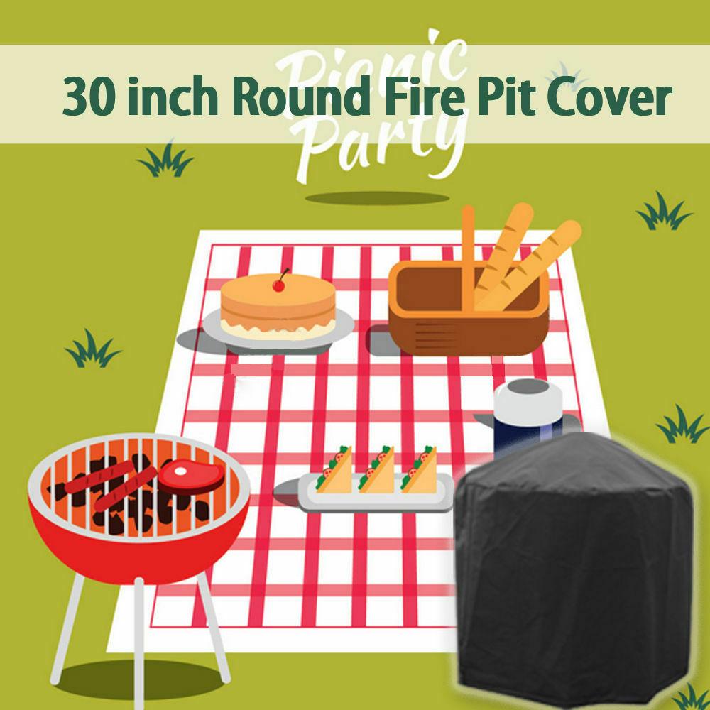 30” Waterproof Patio Fire Pit Cover Round Dustproof Grill BBQ Cover Outdoor Yard