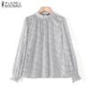 ZANZEA Women Elegant High Neck Lantern Long Sleeve Transparent Lace Blouses