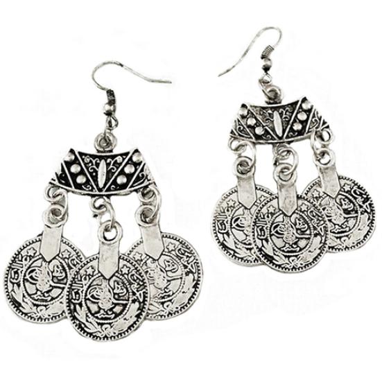 1 пара женских модных этнических украшений, винтажные монеты, длинные висячие серьги на крючках
