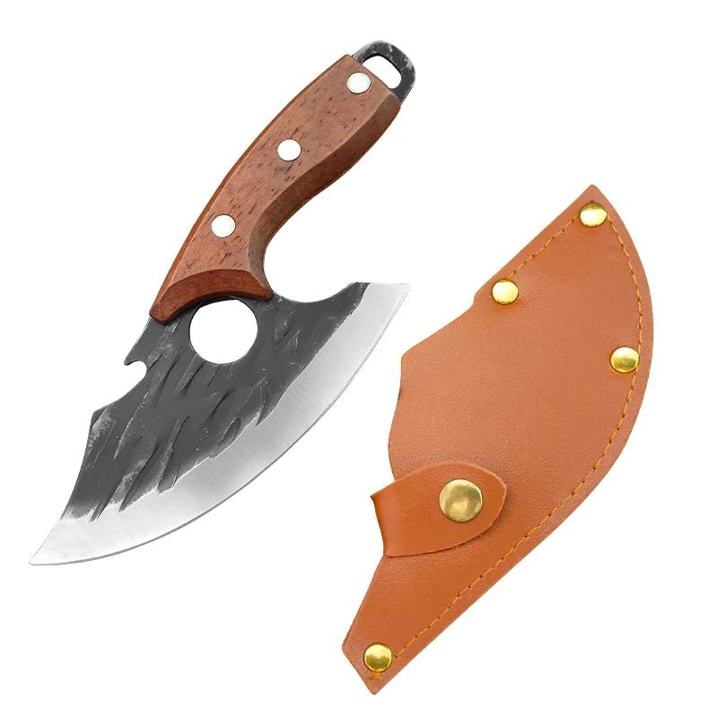 Кухонный нож из нержавеющей стали, кованый нож, многофункциональный мясницкий нож, обвалочный нож с открывашкой для бутылок, карманный нож с чехлом