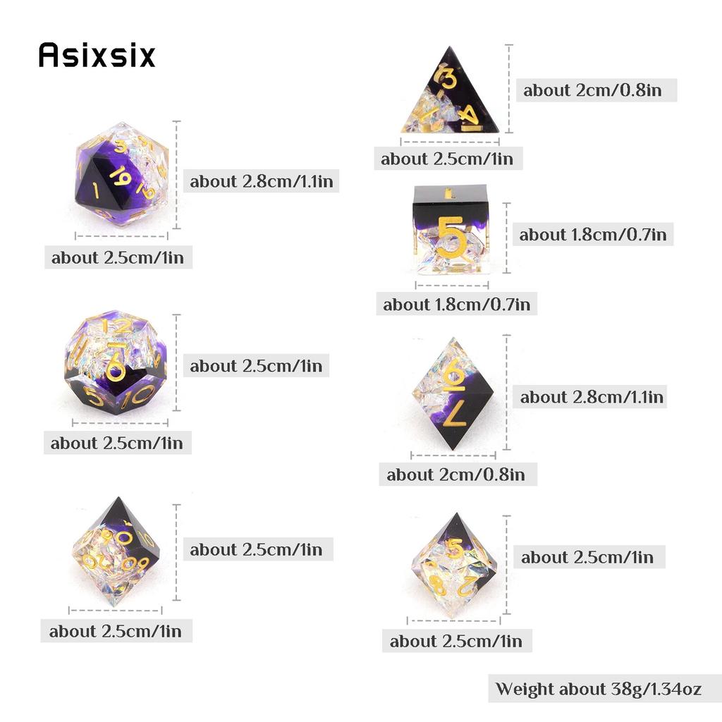 7 шт., фиолетовые, белые, золотые кубики с острыми краями, многогранные кубики из смолы, подходящие для ролевых ролевых игр, настольная игра