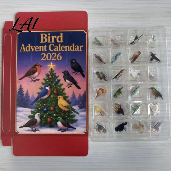 Collectible Bird Figurines 24 Day Advent Calendar with 2D Flat Acrylic Hanging Pendants Christmas Natural Style Ornaments Countdown Calendar,