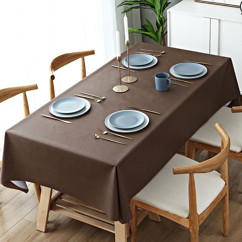 Waterproof and Oil-proof Solid Color PVC Table Cloth Anti-scalding and Washable Plaid Table Cloth Simple Rectangular Round Table Cover Cloth
