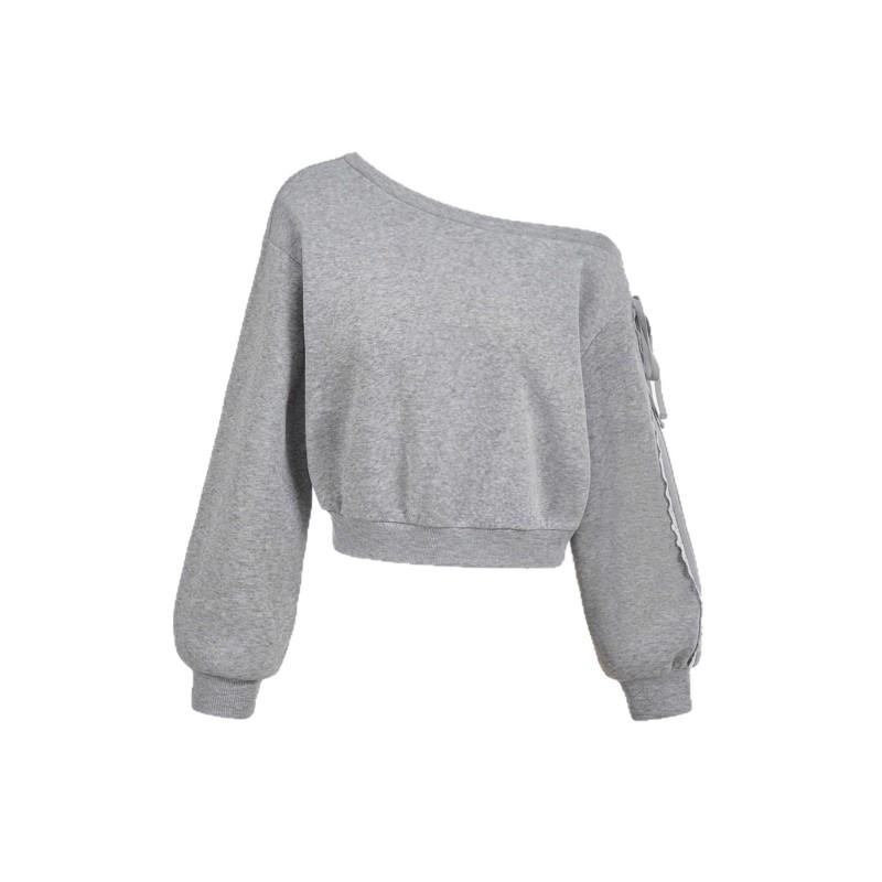 Womens Fall Winter Off Shoulder Sweatshirt Loose Fit Long Sleeve Casual Top Gray