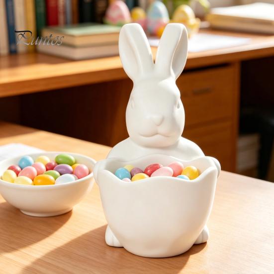 Ручная Работа Декоративная Чаша 3D Печатный Пасхальный Кролик Конфетница, Милый Кролик Держащий Фигурку, Белый Держатель в Форме Стола для DIY Раскрашивания Декор для Гостиной