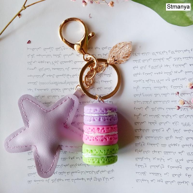 New Cake Key chain fashion car Key Ring Women bag charm accessories France Cake Macarons with Eiffel Tower Keychain gift Jewelry